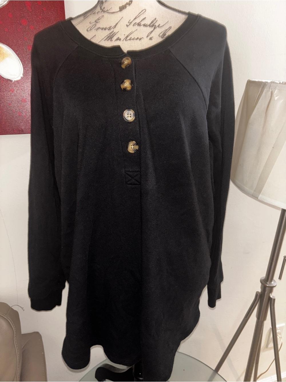 torrid Black Long-Sleeve Henley Sweatshirt with Button Placket
